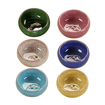 

30ml 6 Colors Mixed Ice-Crackle Porcelain Tea Cup With Fish Pattern Ceramic Tea Cup Puer Tea Cup