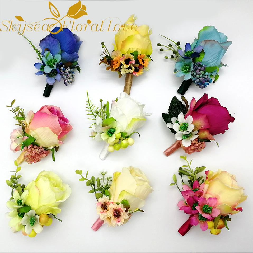 Artificial flower arrangement wedding corsages and boutonnieres silk