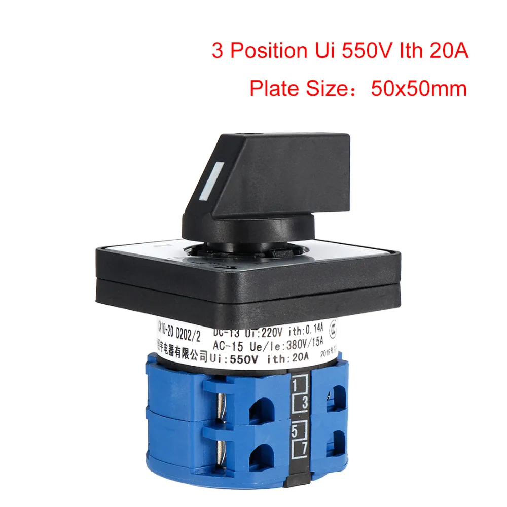 uxcell Changeover Switch 2 Position Rotary Selector Cam Switch Panel Mount 6 Terminals Latching Ui 660V Ith 80A