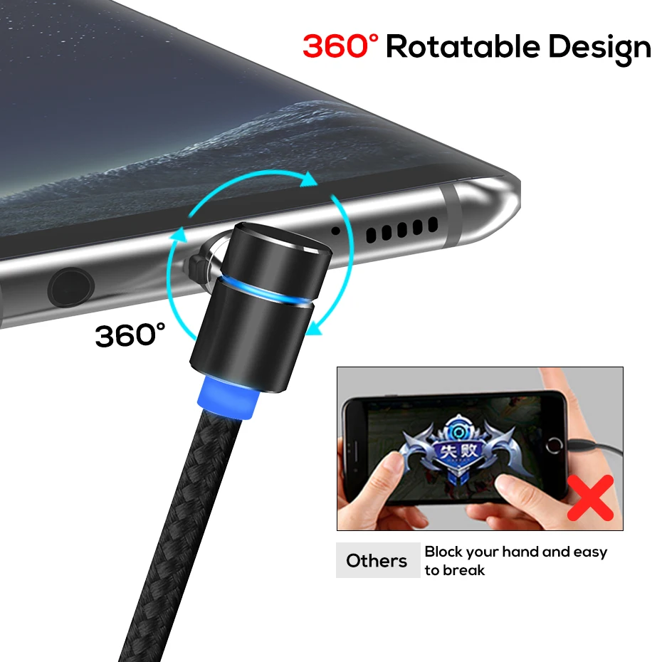 Adaptador USB, USB tipo C magnético Cable TOPK L-Line1 90 grados en forma de L tipo-C Cable LED imán de USB-C Cable de carga para el Cable USB-C