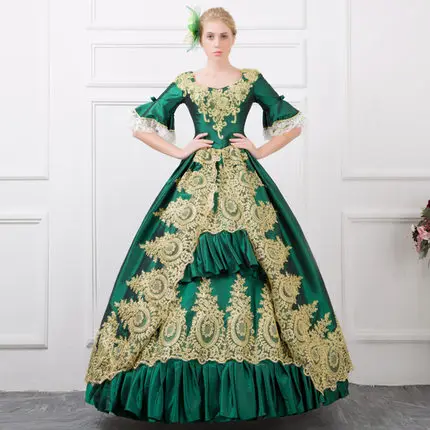 

Green Lace Dance Gown 18th Century Queen Victorian Marie Antoinette Dresses