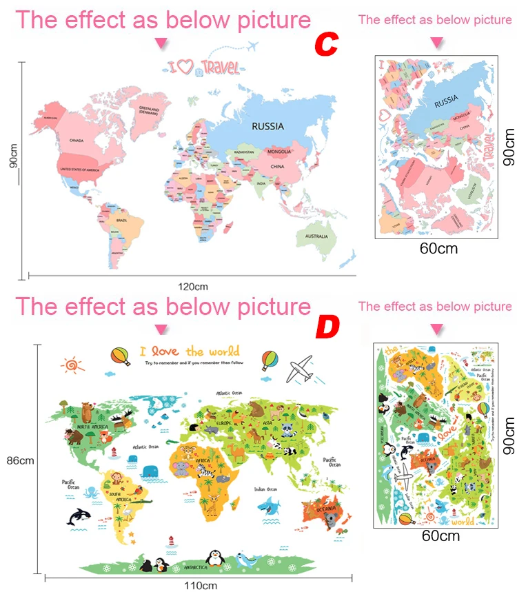 Новая виниловая настенная наклейка с изображением животных, карта мира для детской комнаты, декор для спальни, домашний декор для гостиной, цветная наклейка s