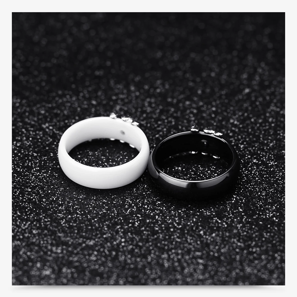 Новое поступление 6 мм Высокое качество черный и белый простой стиль две линии Кристалл Ziron керамические кольца для женщин модные ювелирные изделия подарок