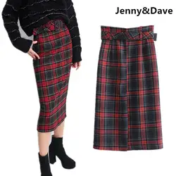 Jenny & Dave harajuku юбка для женщин englang Стиль клетчатая Высокая талия с поясом Карандаш пикантные миди юбки S faldas плюс размеры 2019
