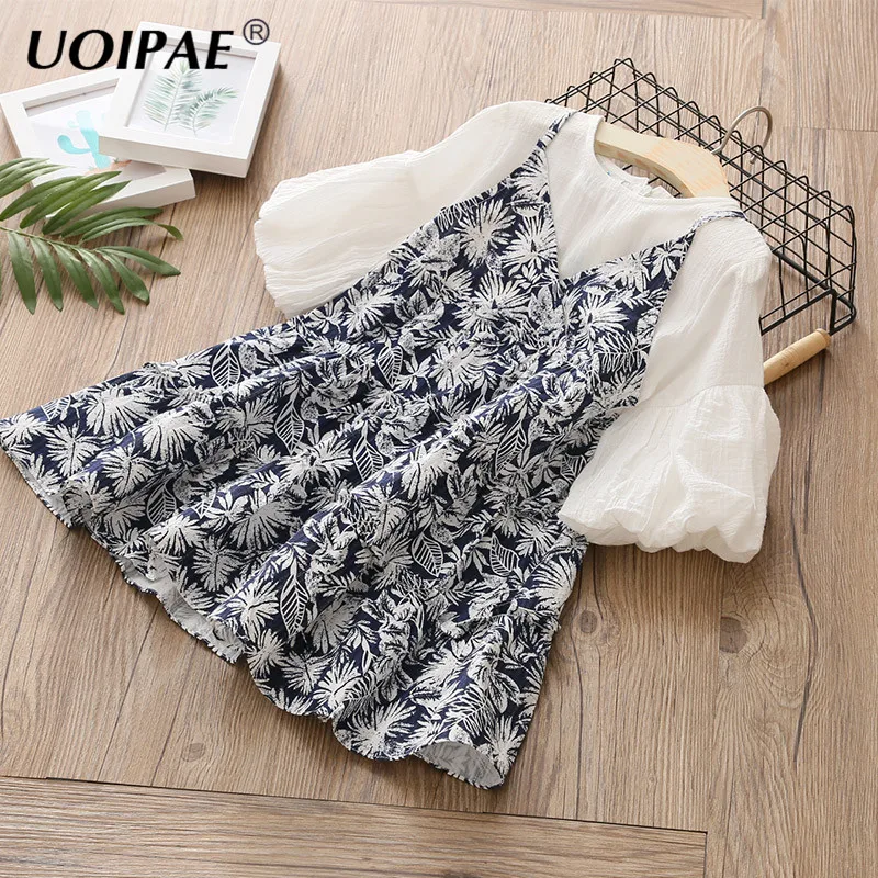 

Girls Summer Dress 2018 Summer Short-sleeve Floral Party Chiffon Printing 2 Pieces Sets Kids Clothes Qz-4705