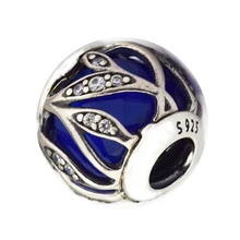 Подходит для Пандора шармы браслеты природное сияние бусины с темно-синий CZ стерлингового серебра 925-ювелирные изделия