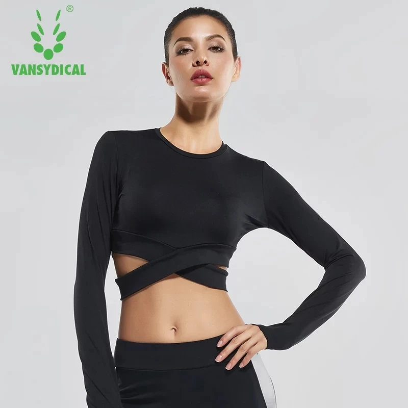 Vansydical спортивные футболки для йоги топы женские фитнеса и бега сексуальные