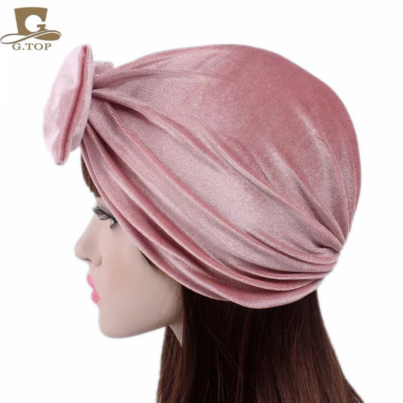 Стиль бархатный бант хиджаб тюрбан шляпы для женщин мягкий бархат химиотерапия шляпа аксессуары для волос бандана повязка для волос