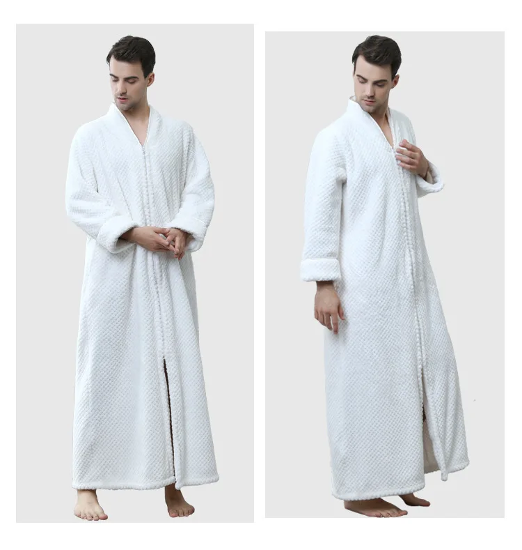 Casual Winter Men's Bathrobes Flannel Robe V-Neck Long Sleeve Men Fleece Robe Kimono Warm Male Bathrobe Male Sleep M L XL