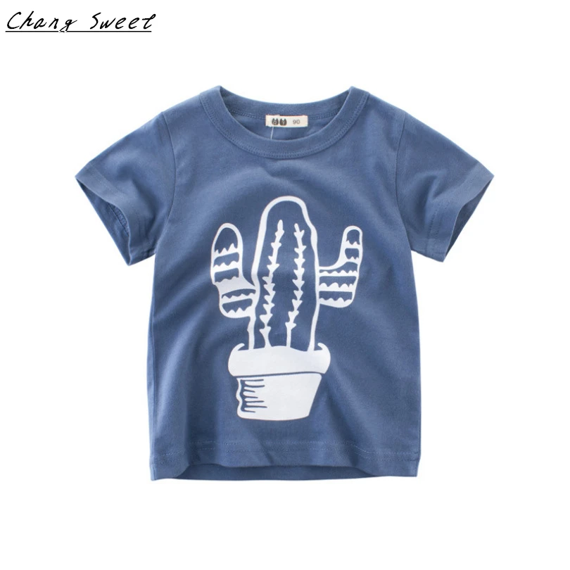 

2019 new baby 2-8 years old boy girl T-shirt children's clothing T-shirt cartoon cactus printed short-sleeved children's clothes