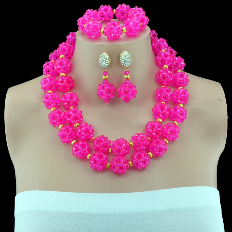 

Nigeria Wedding Jewelry Sets African Bridal Beads Two Rows Balls Crystal Jewelry Set For Women Jewelry Set