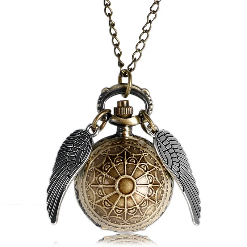 Золотой снитч карманные часы Нержавеющая сталь с ожерелья часы на цепочке кварцевые часы часы кулон для молодых людей best подарок