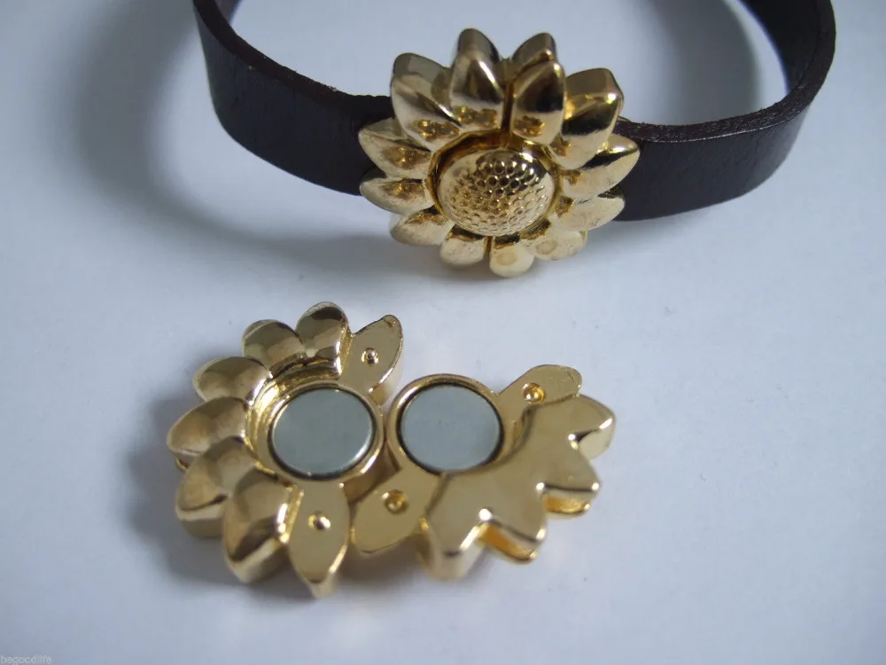3 Sets Golden Tone Flower Strong Clasp For 5mm 10mm Flat