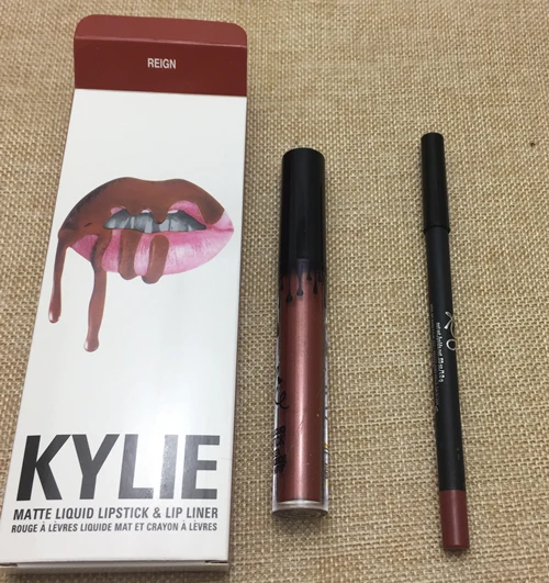 hot new KYLIE matte lipstick+lips pencil makeup lasting waterproof liquid lip gloss kilie lipstick kyliejenner lip - Color: REIGN