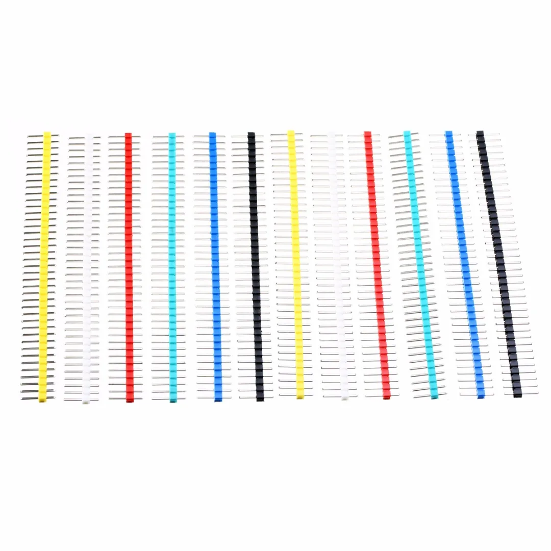 12pcs 40Pin Male Single Row Breakable Pin Header Strip 2.54mm Pitch Needle Connector Blue Red White Green Yellow Black 6 Colors