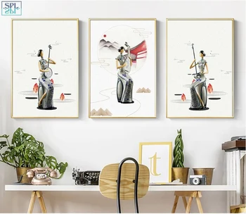 

SPLSPL Chinese Style Erhu Cheongsam Beauty Classical Modular Wall Art Decor Picture Canvas Print Poster Painting Without Frame