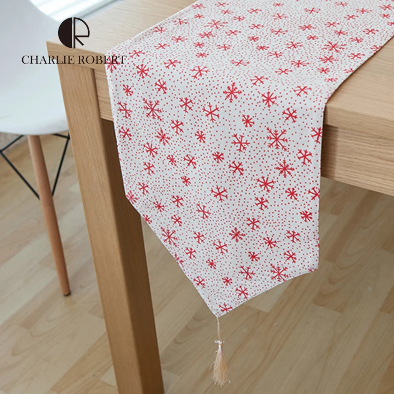 red snow printed table runners flax christmas decoration free crochet table runners european popular table rustic