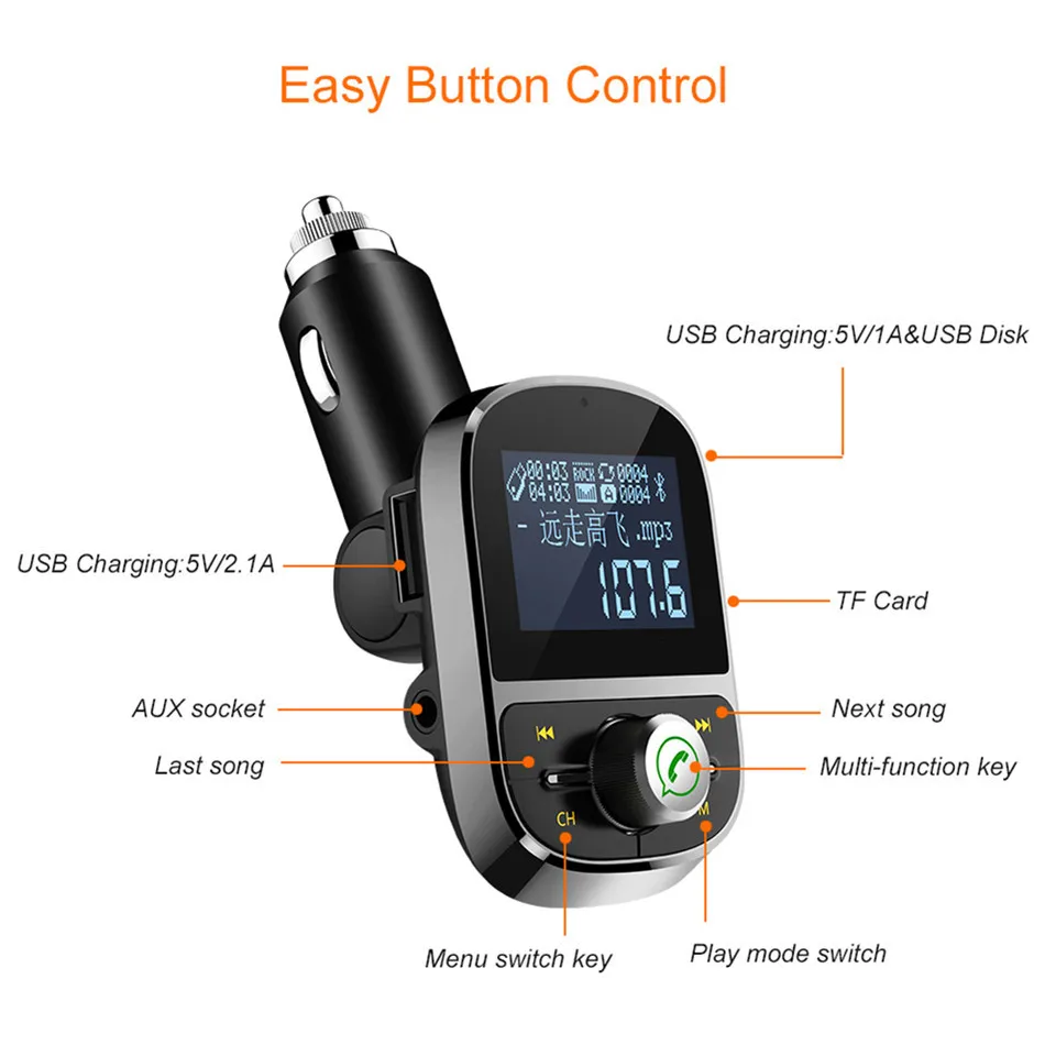 Bluetooth FM Transmitter Audio Car Mp3 Player Wireless In-Car FM Modulator Handsfree Bluetooth Car Kit with LCD Display (4)