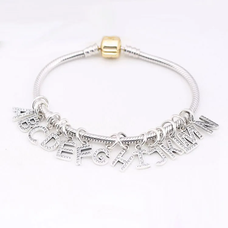 Fits for Pandora Bracelets English alphabet beads 100 925 Sterling