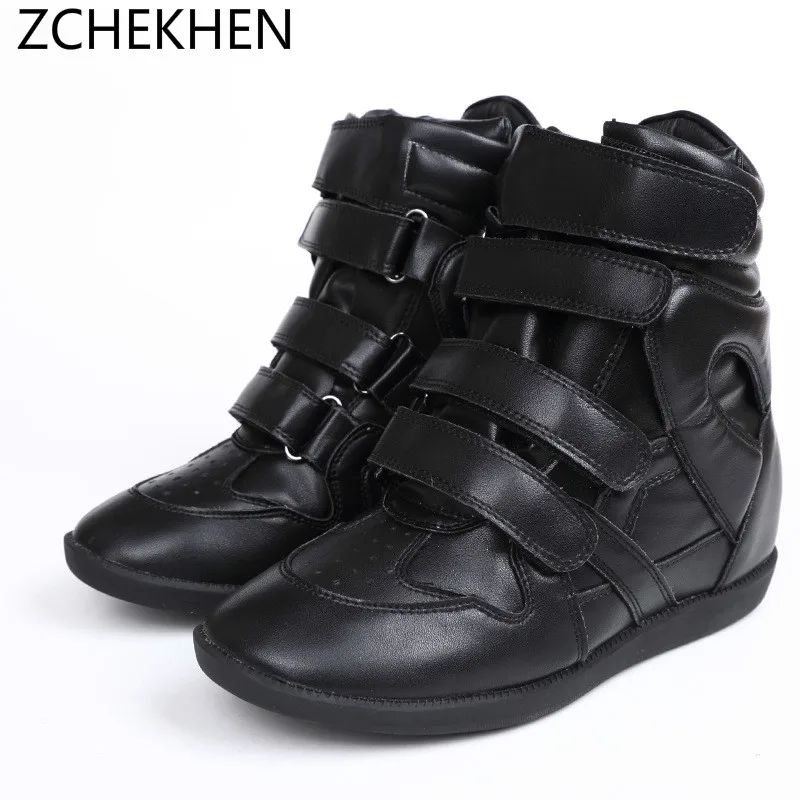 Genuine leather Women Sneakers High Top Hidden Wedges Casual Shoes Basket Femme Ankle Boots Martin boots Women Hook & Loop Genuine leather Women Sneakers High Top Hidden Wedges Casual Shoes Basket Femme Ankle Boots Martin boots Women Hook & Loop