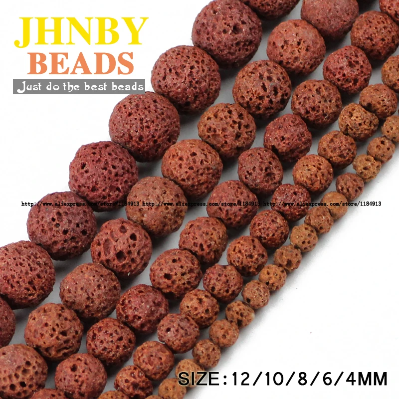 

JHNBY Brown Lava Natural Stone beads Volcanic rock Top quality 4/6/8/10/12MM Round Loose beads for jewelry making bracelet DIY