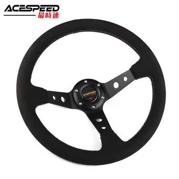 

New Universal Steering Wheel 350mm 13.5Inch Suede Leather Drift Go Kart Tricolor Stitching With Horn Button