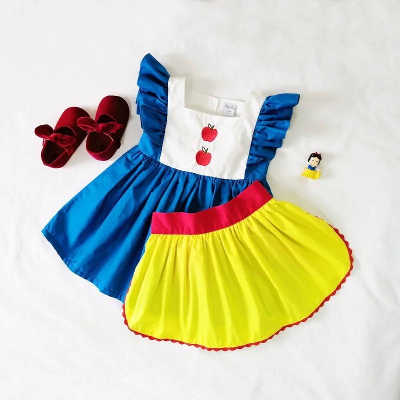 

Kids Dresses For Girls Summer Snow White Princess Toddler Girls Costume Dress With Apron 100% Cotton Baby Girls Dress 1-7y