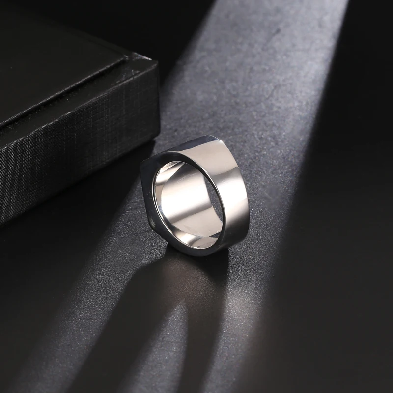 US7 Stainless Steel Square Stone Ring Men Biker Punk Rock Finger Obsidian Natural Stone men rings Titanium Street Jewelry Gift