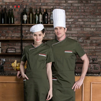 

Unisex Top Restaurant Chef Jackets4 color Short Sleeve French Cook Clothing Kitchen Service Hotel Barber Shop Workwear Uniforms