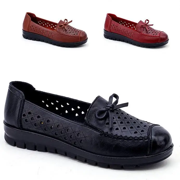 

Spring new soft bottom comfortable non-slip openwork bow wild casual shoes