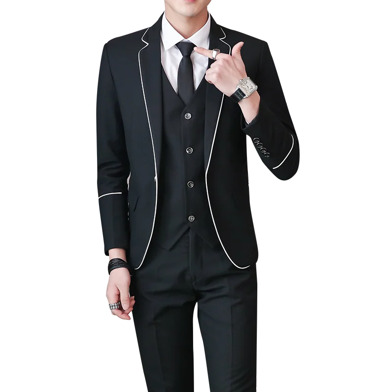 Long Sleeve Suit 3 Piece Sets Mens Large Size 5XL Business Wedding Banquet Men Suits Jackets & Pants & Vests Black Red Blue