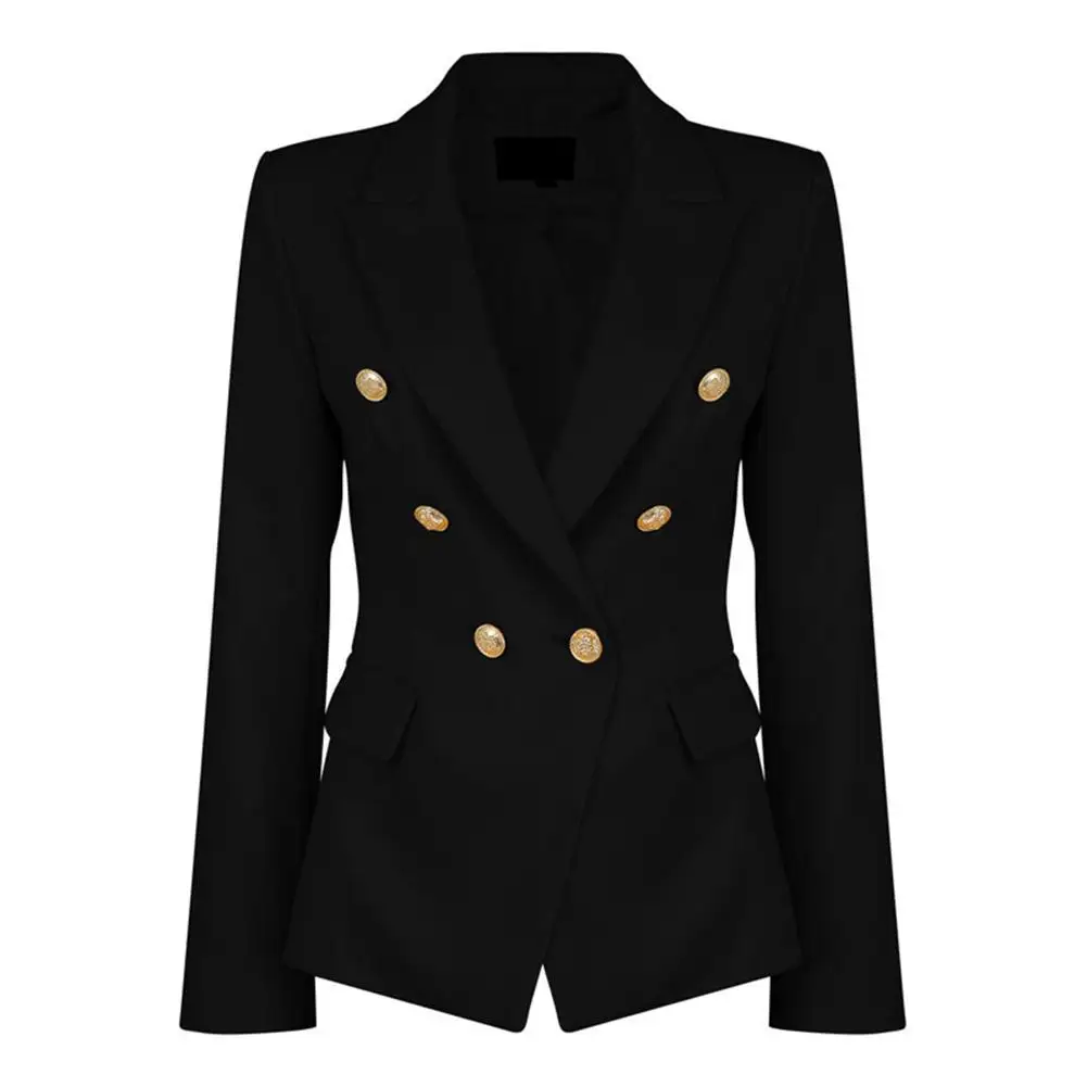 SANWOOD Work Office Lady Solid Color Lapel Long Sleeve Double Breasted Pocket Women's Spring Autumn Slim Fit Suit Blazers