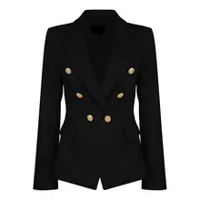 SANWOOD Work Office Lady Solid Color Lapel Long Sleeve Double Breasted Pocket Women's Spring Autumn Slim Fit Suit Blazers