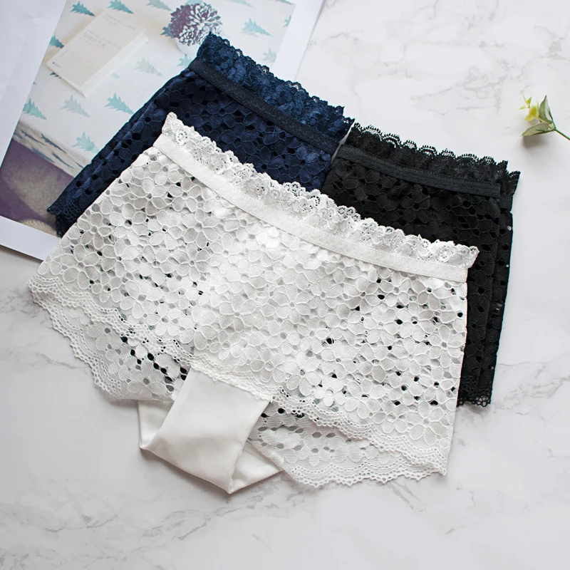 Ladies Sexy waist lace fabric underwear pure color transparent waist