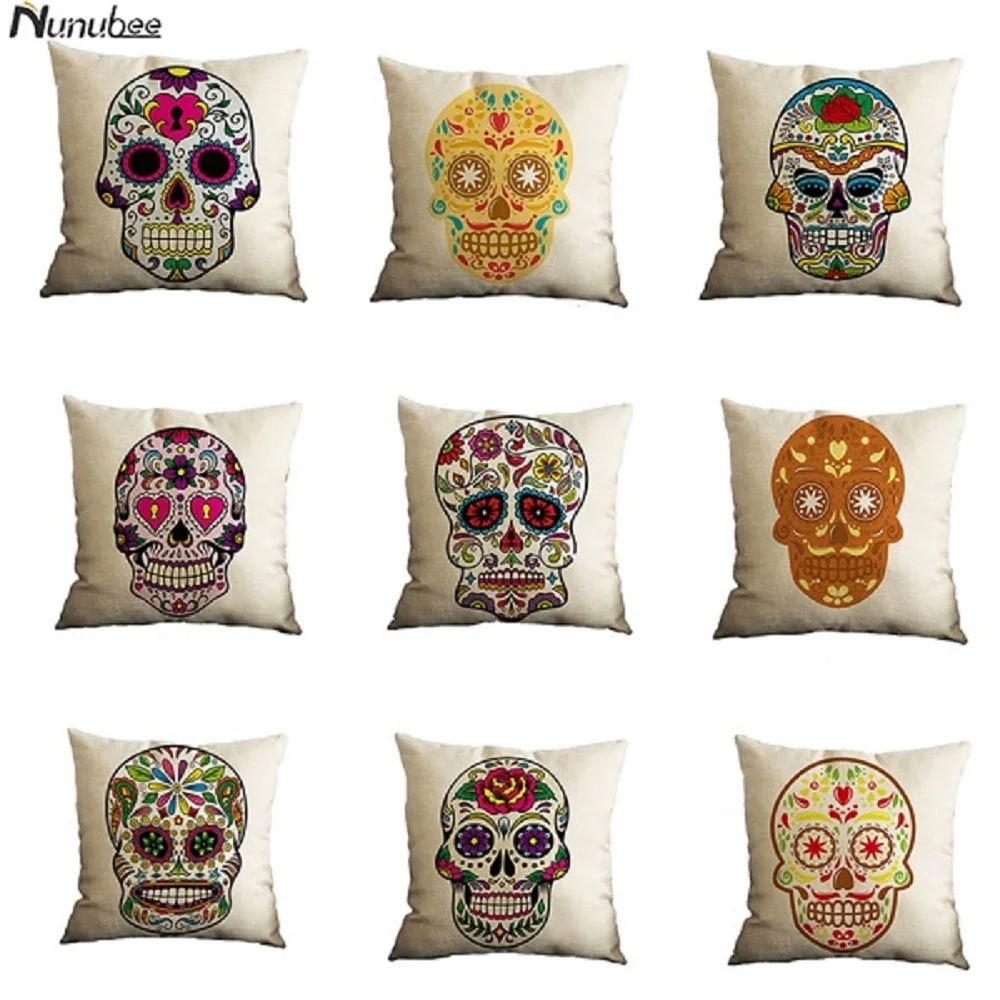 Nunubee شخصية اللون الجمجمة نمط القطن و الكتان الأزياء عالية الجودة مكتب غرفة المعيشة سيارة أريكة الزخرفية المخدة