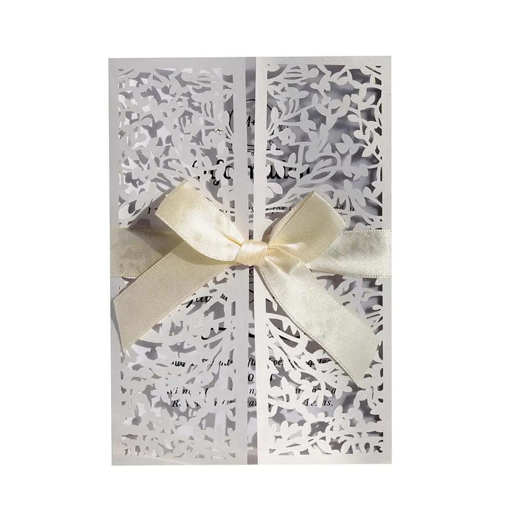  10pcs Holiday Wedding Invitation Laser Hollow Invitation European Bow Invitation Card For Wedding B - 33027526140