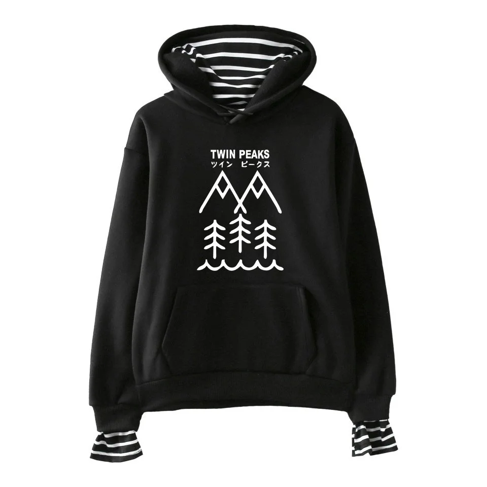 

Hoodie Women 2018 Women Hoodies Twin Peaks Long Sleeve Fake Two Pieces Hoodie Sweatshirt Women Casual Streetwear Hoodies