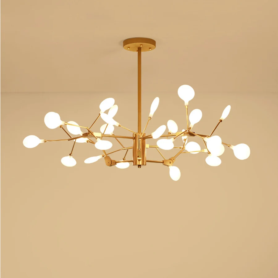 

Nordic Style Living Room Chandeliers LED Lights Modern Creative Restaurant Hanging Lamp Wrought Iron+Acrylic Bedroom Lamp