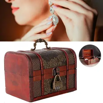 

Retro Wooden Jewelry Storage Box Ring Necklace Organizer Case with Coded Lock High Quality Cinnabar Red Jewelry Box(Large Size)