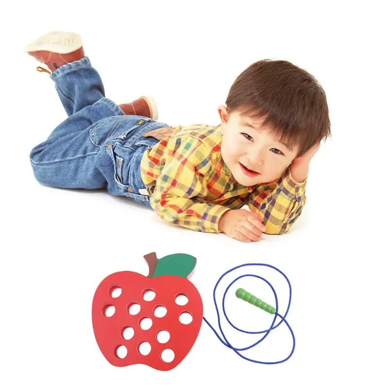 Wooden Threading font b Toy b font Worm Eat Apple Maze font b Toy b font