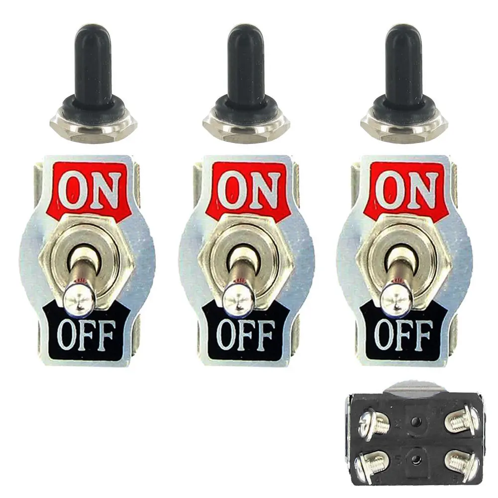 2-Pack Heavy Duty Momentary Toggle Switches (ON)-Off, DPST 4Pin 20A 12mm - Waterproof Cap, For Car, Boat, Marine