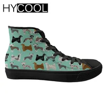 HYCOOL Женская прогулочная обувь с высоким берцем и принтом собак в китайском стиле; кроссовки на плоской подошве; парусиновая спортивная обувь для улицы