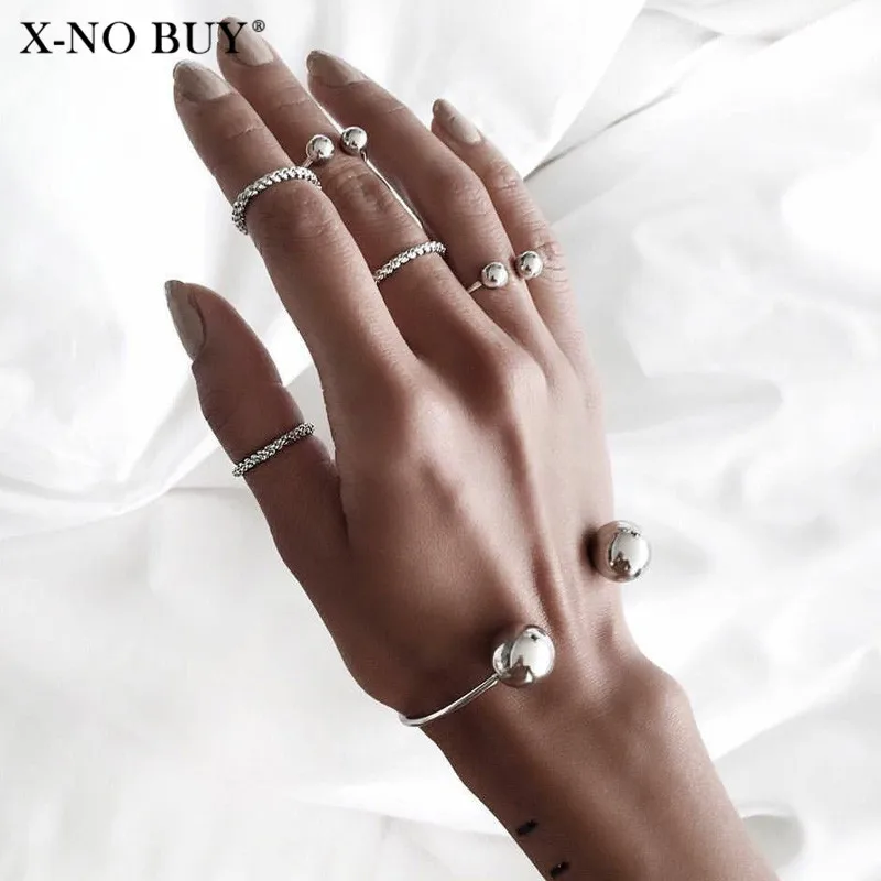 

Vintage Cuff Bracelet Bangles For Women Brief Silver Color Open Knotted Charms Bracelet/Rings Set Jewelry Valentines Gift