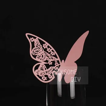 

Cheap Wine Glass marker Cards Whisky Glass Markers pink butterfly table decor Cake Toppers name card Party Decorations 03