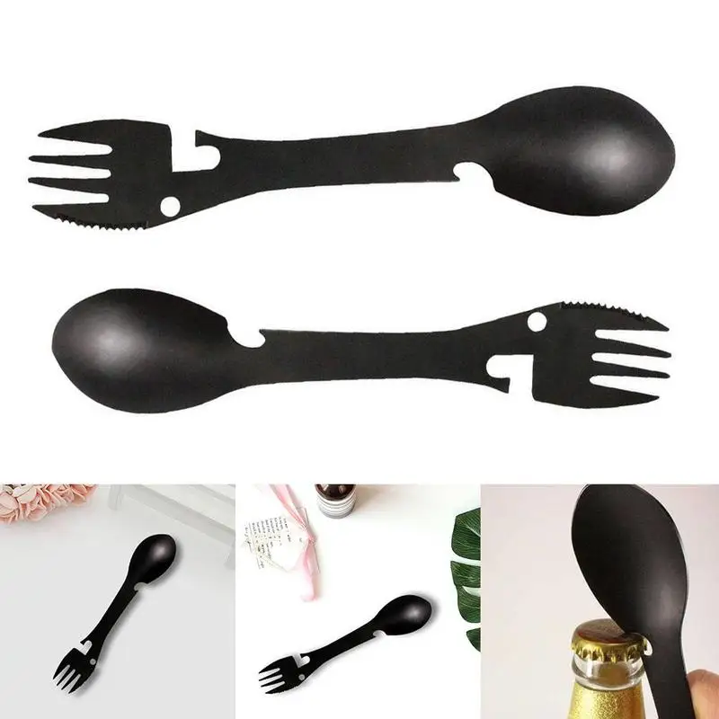 

5 in 1 Multi-functional Stainless Steel Outdoor Camping Survival Tool Fork Knife Spoon Bottle/Can Opener