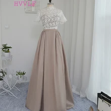 Кепки рукава Формальные платья знаменитостей трапециевидной формы длиной до пола хаки тафты кружева длинное вечернее платье знаменитые платья для красной дорожки