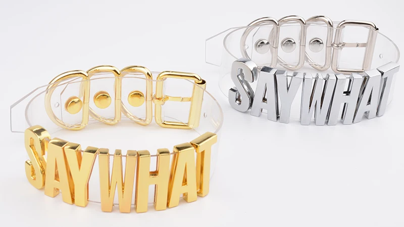 Clear PVC Leather Collar Necklace Harajuku Women Men Unisex Gold Say What Letters  Alpabet Choker Personalized Choker Necklace 9