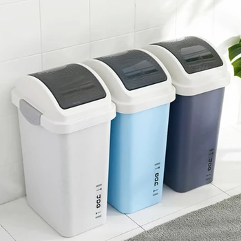 

European-Style Shake Cover Rectangular Trash Can Bathroom Paper Basket Kitchen Living Room Waste Bins