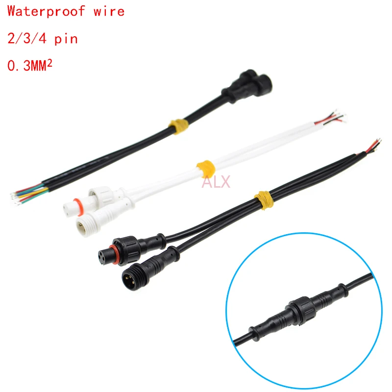 

2SET 20CM ip68 male female plug 2/3/4 pin waterproof connector with wire balck white cable 2PIN 4PIN 2P 4P for LED Strips Light