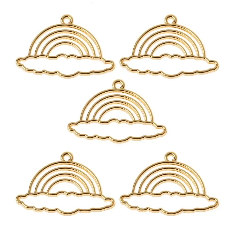 

5Pcs Rainbow Metal Frame Pendant Open Bezel Setting DIY UV Resin Jewelry Charms